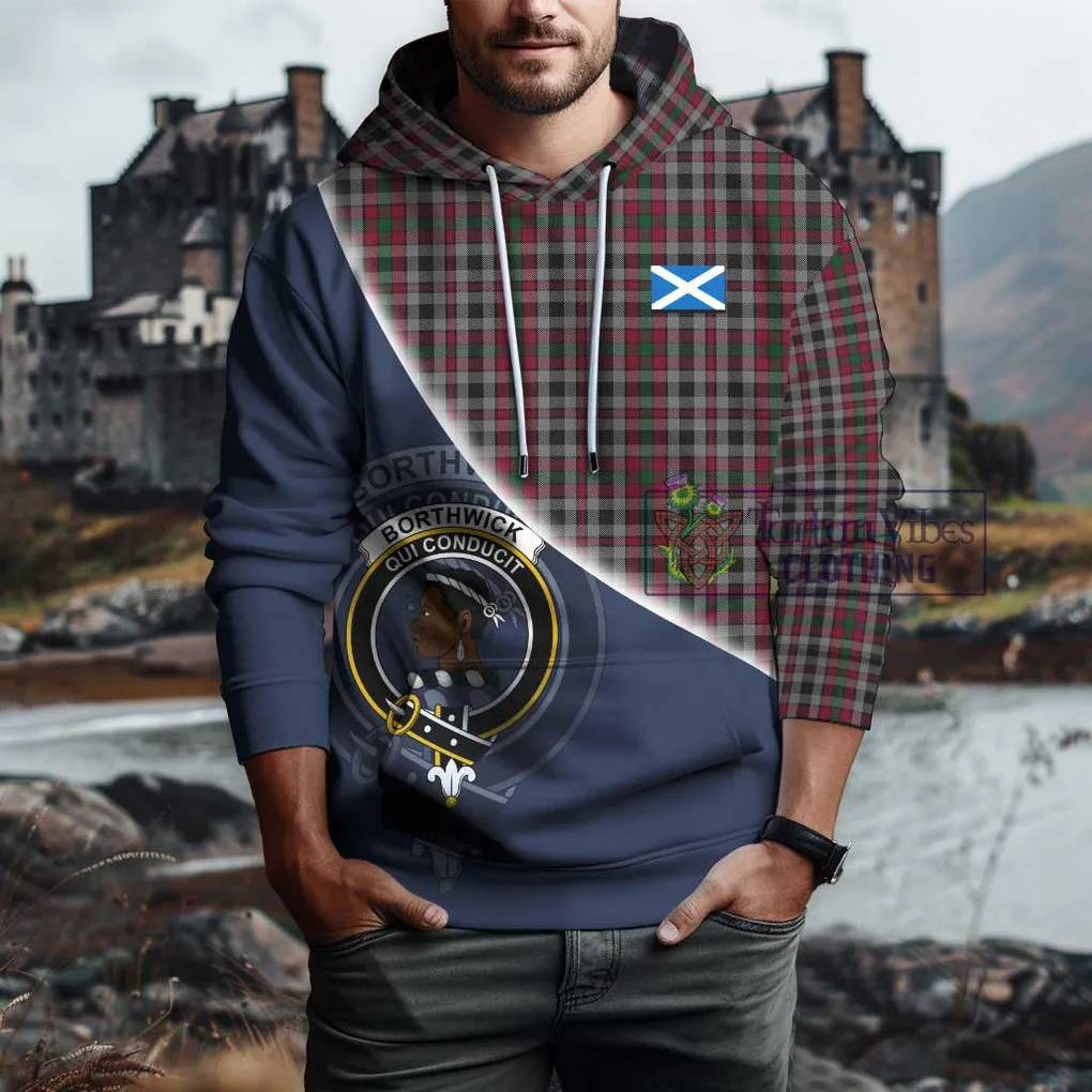 Borthwick Tartan Hoodie with Personalised National Flag and Family Crest Half Style