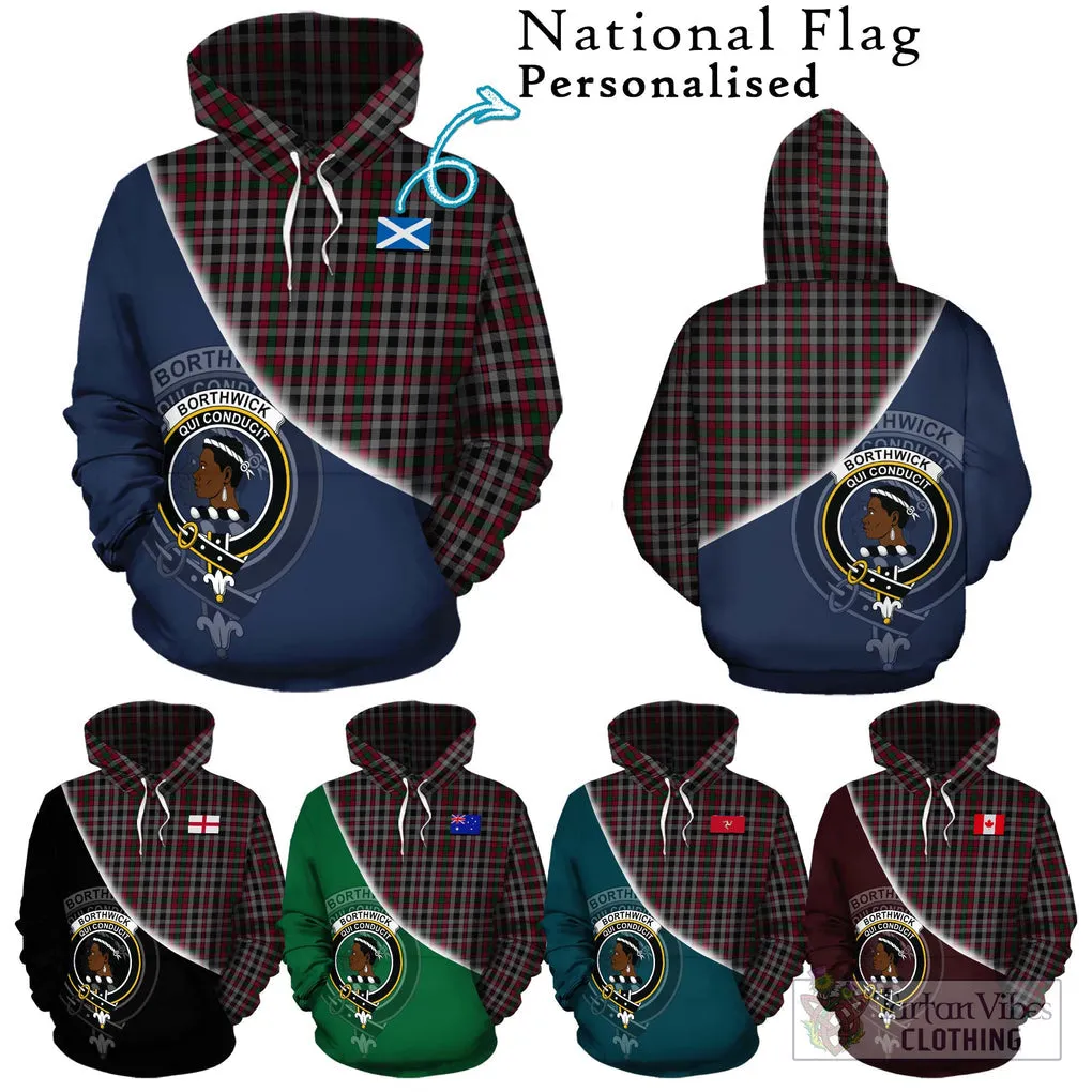 Borthwick Tartan Hoodie with Personalised National Flag and Family Crest Half Style