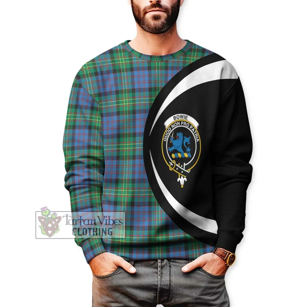 Bowie Ancient Tartan Sweatshirt with Family Crest Circle Style