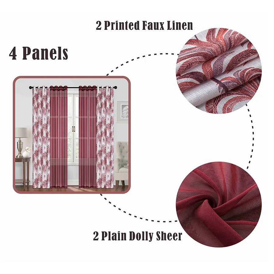 Brage Plain & Print Set of 4 Curtains