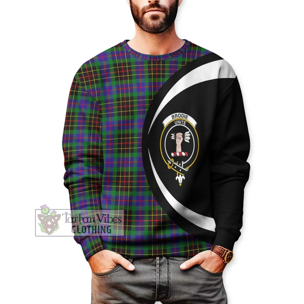 Brodie Hunting Modern Tartan Sweatshirt with Family Crest Circle Style