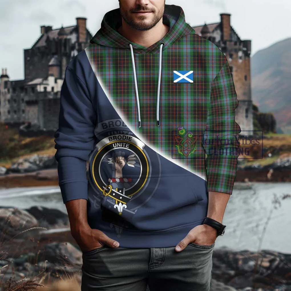 Brodie Hunting Tartan Hoodie with Personalised National Flag and Family Crest Half Style