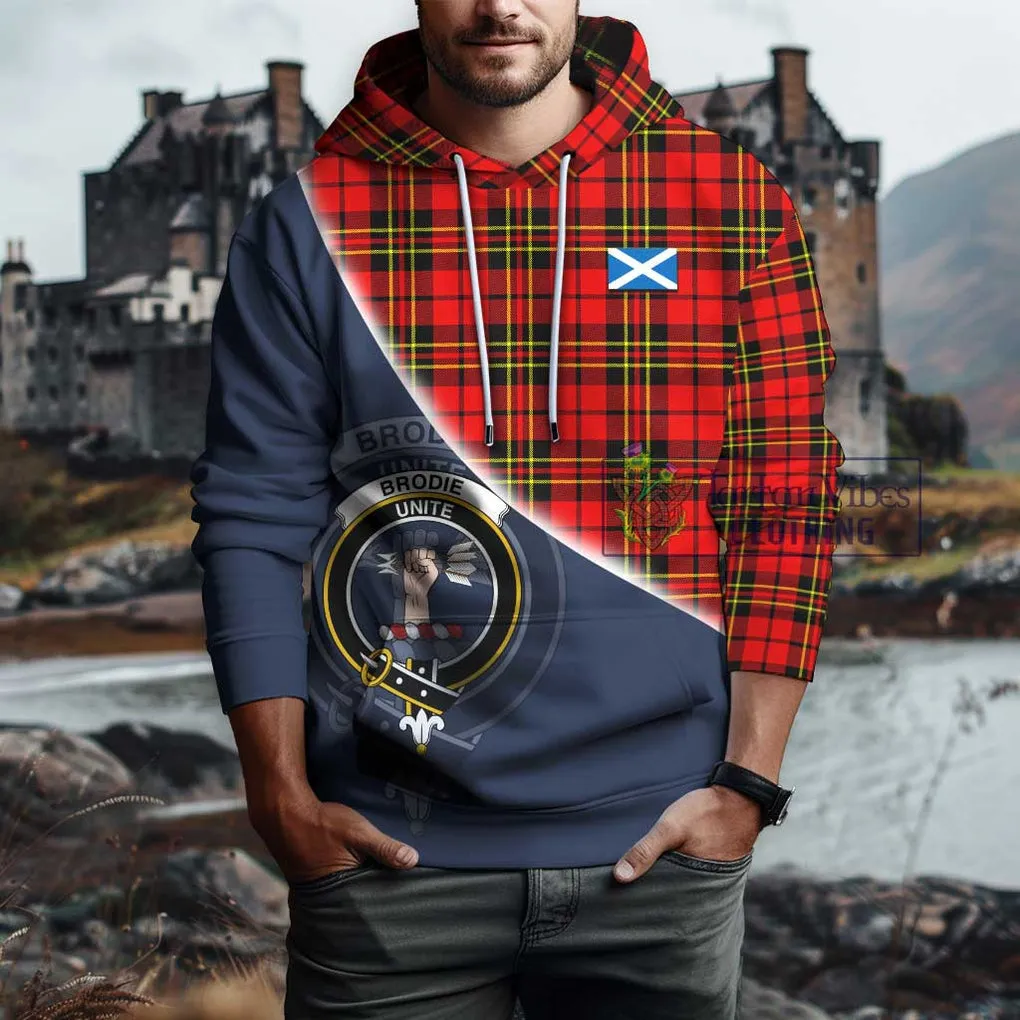 Brodie Modern Tartan Hoodie with Personalised National Flag and Family Crest Half Style