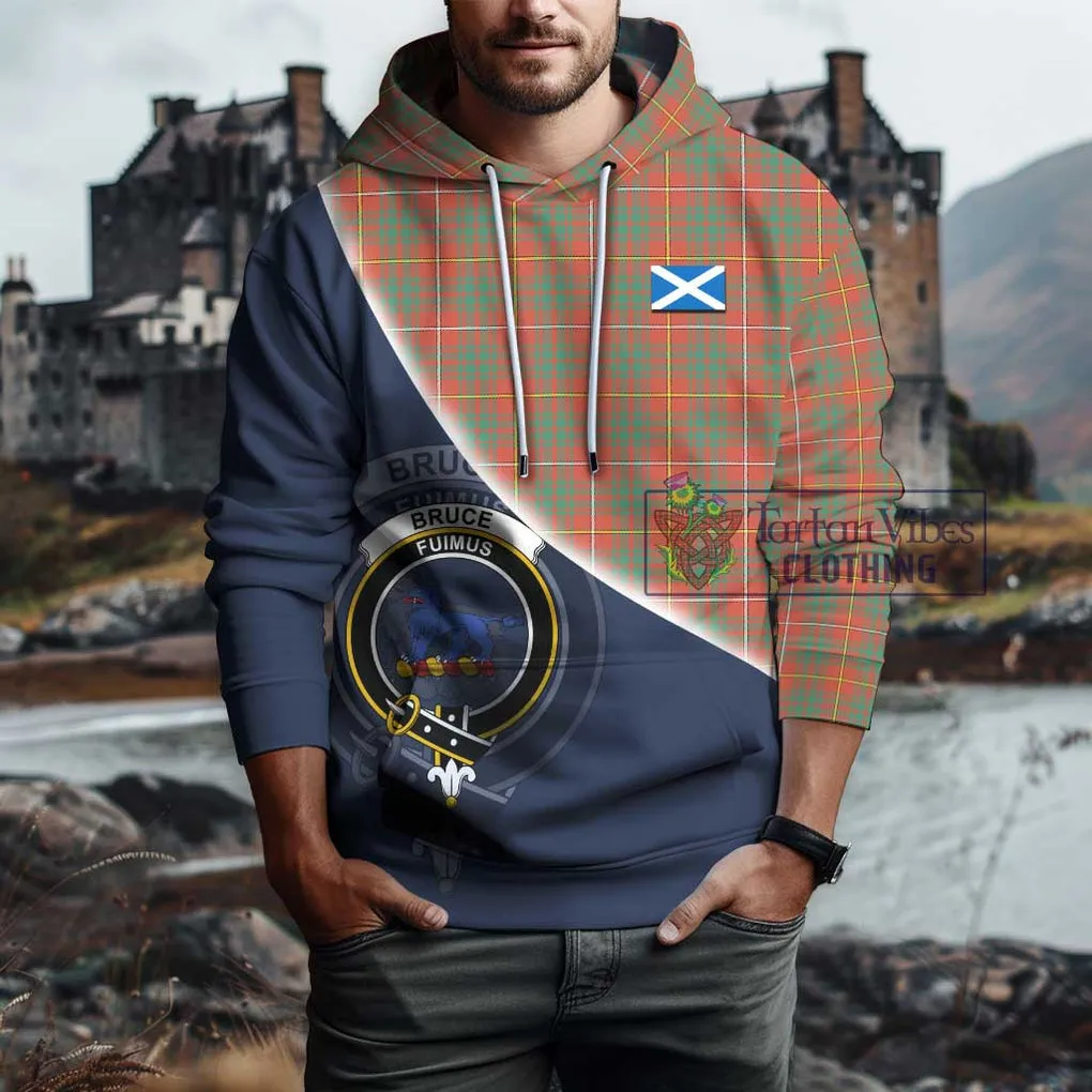 Bruce Ancient Tartan Hoodie with Personalised National Flag and Family Crest Half Style