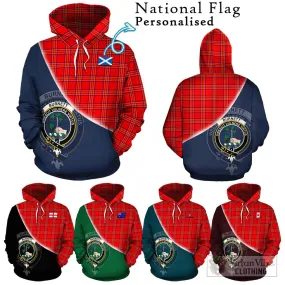 Burnett Modern Tartan Hoodie with Personalised National Flag and Family Crest Half Style