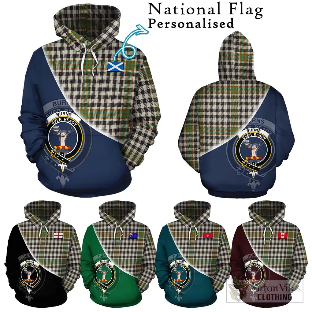 Burns Check Tartan Hoodie with Personalised National Flag and Family Crest Half Style