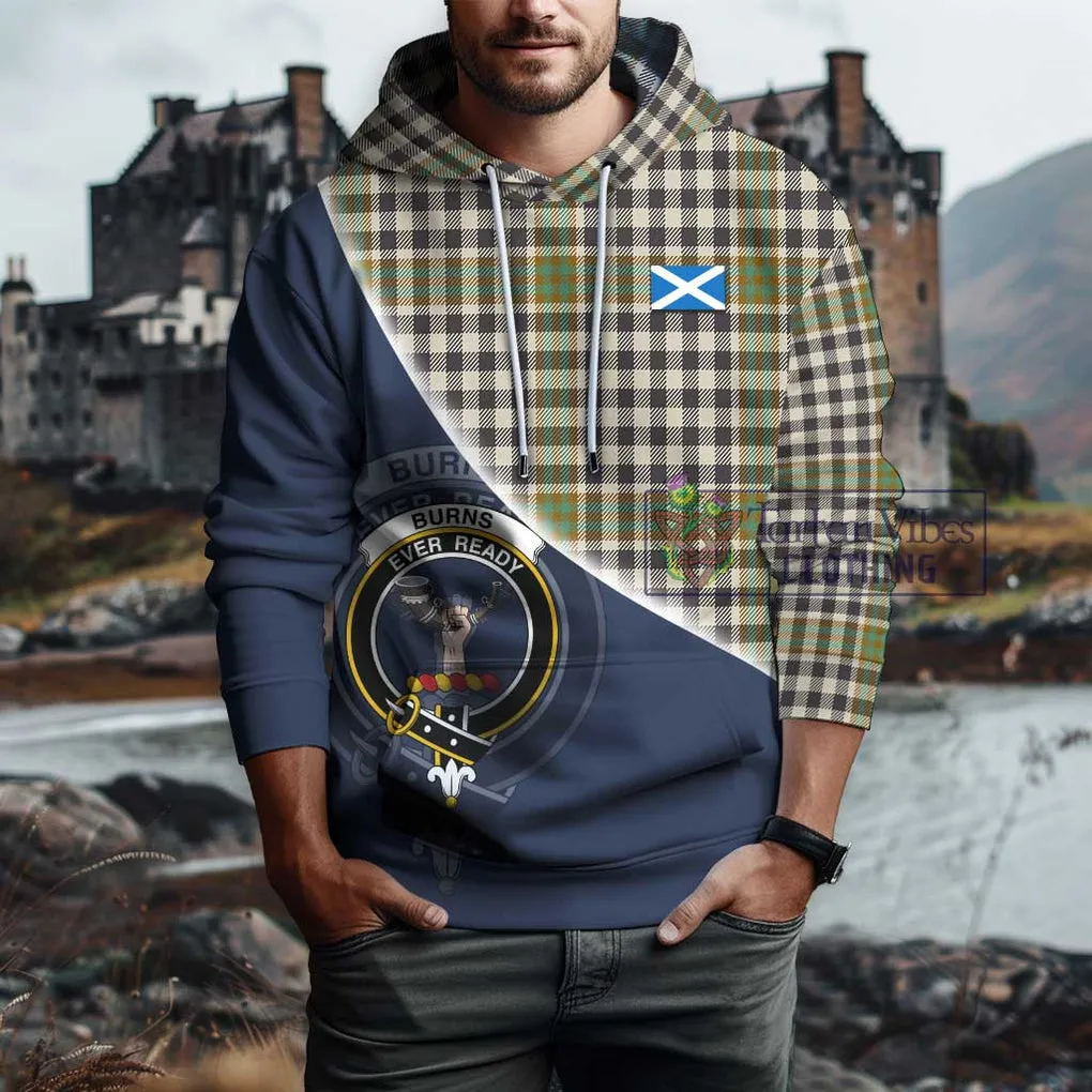 Burns Check Tartan Hoodie with Personalised National Flag and Family Crest Half Style