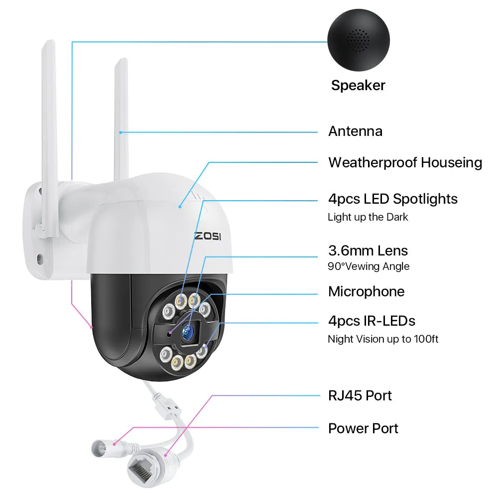 C289 3MP Pan-Tilt WiFi Security Camera   Optional 64GB SD Card