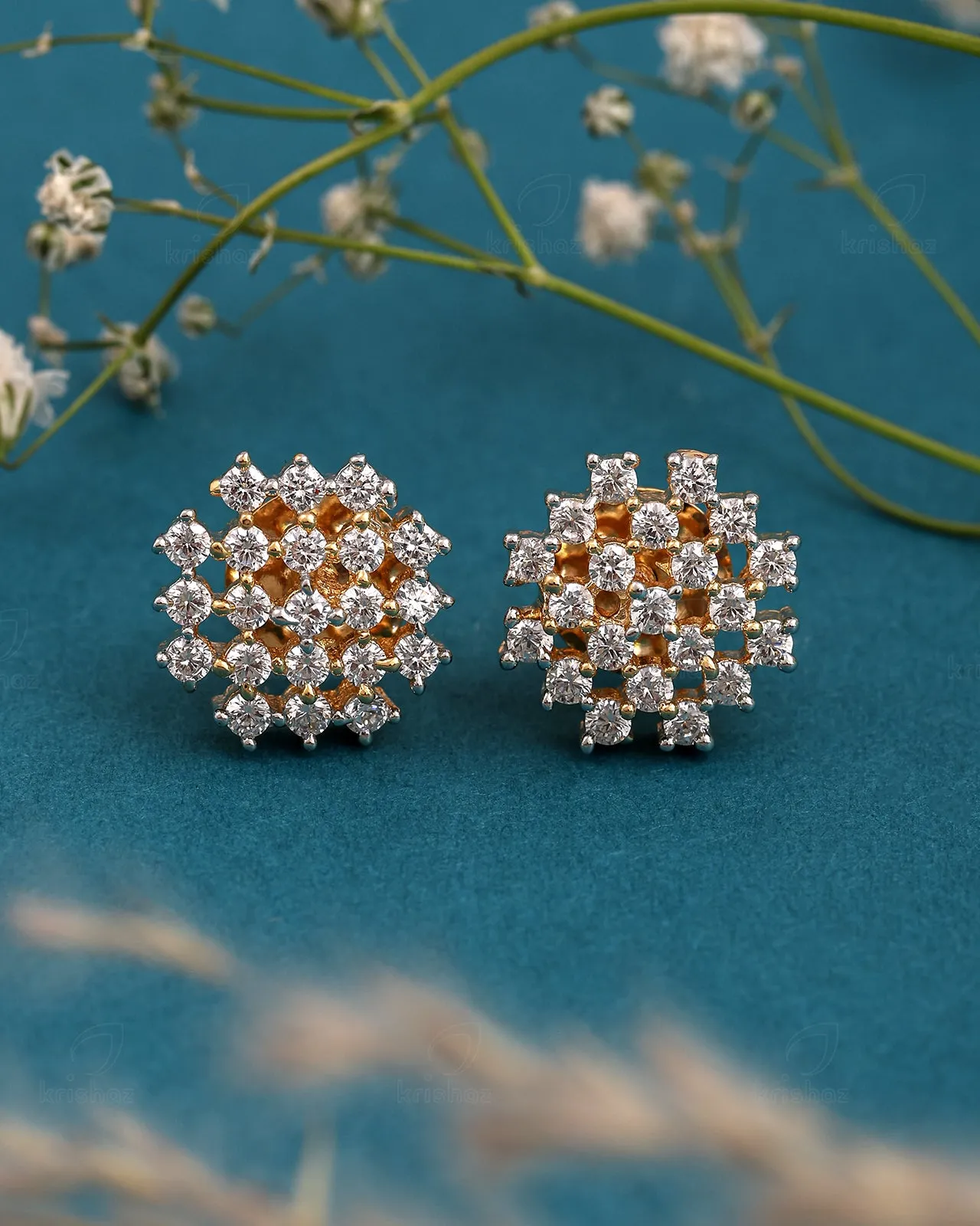 Checks Cz Stud Earrings