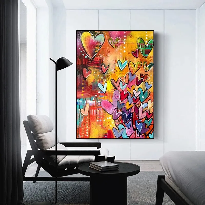 Colorful Love Hearts Modern Street Graffiti Wall Art Oil On Canvas Print