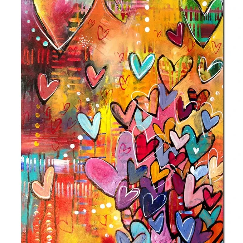 Colorful Love Hearts Modern Street Graffiti Wall Art Oil On Canvas Print