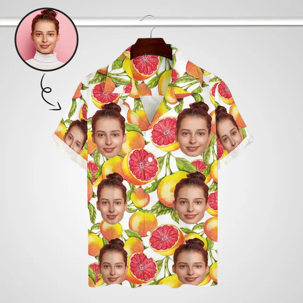 Custom Face Grapefruit Orange Men's Lapel Shirt Cuban Collar Hawaiian Shirt