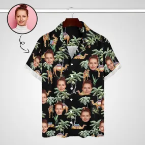 Custom Face Palm Trees and Camels Black Men's Lapel Shirt Cuban Collar Hawaiian Shirt