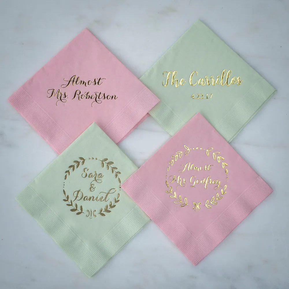 Customized Wreath Script Party Napkins