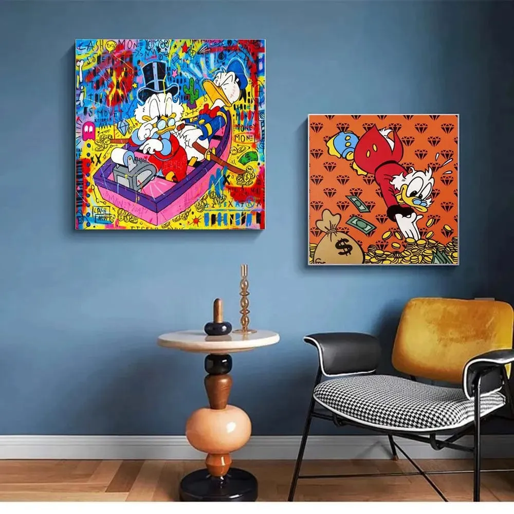 Disney Graffiti Cartoon Donald Duck Canvas Painting Prints Colourful Street Art