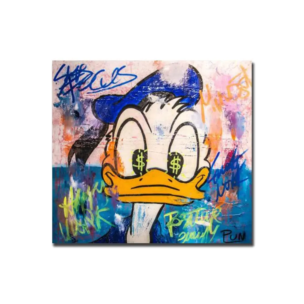 Disney Graffiti Cartoon Donald Duck Canvas Painting Prints Colourful Street Art