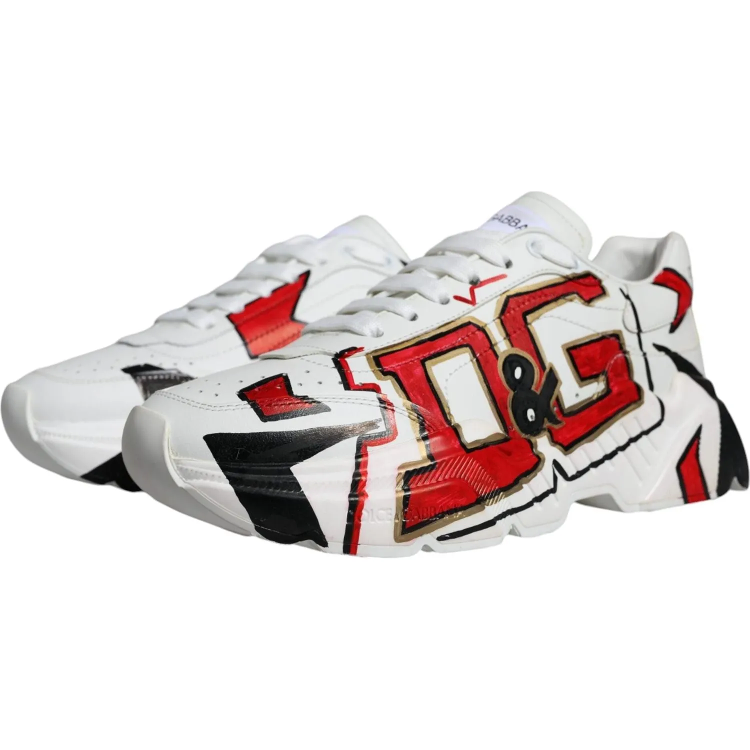 Dolce & Gabbana White Daymaster Hand Painted Sneakers Shoes