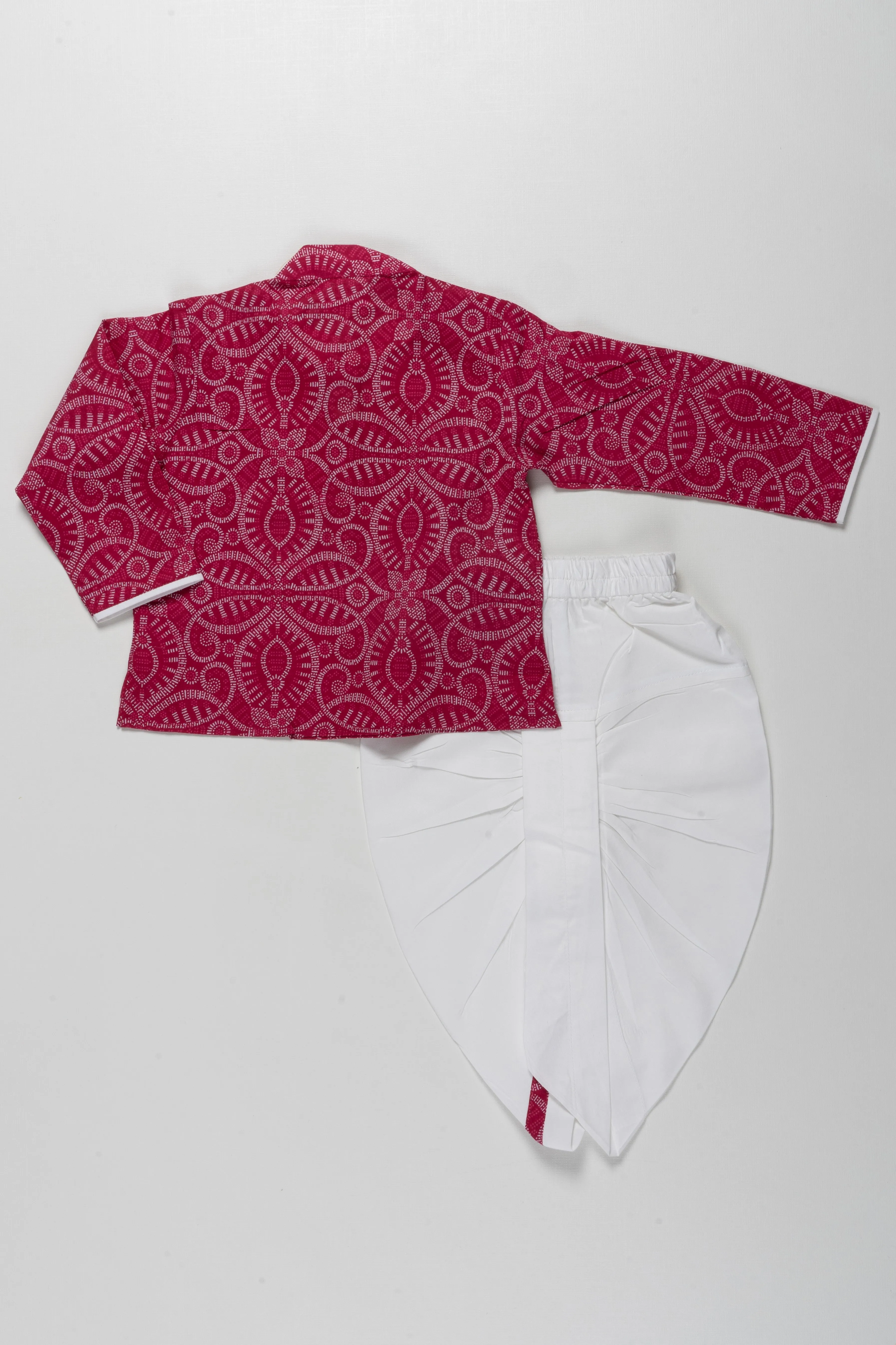 Elegant Red Patterned Kurta with White Dhoti Set for Boys