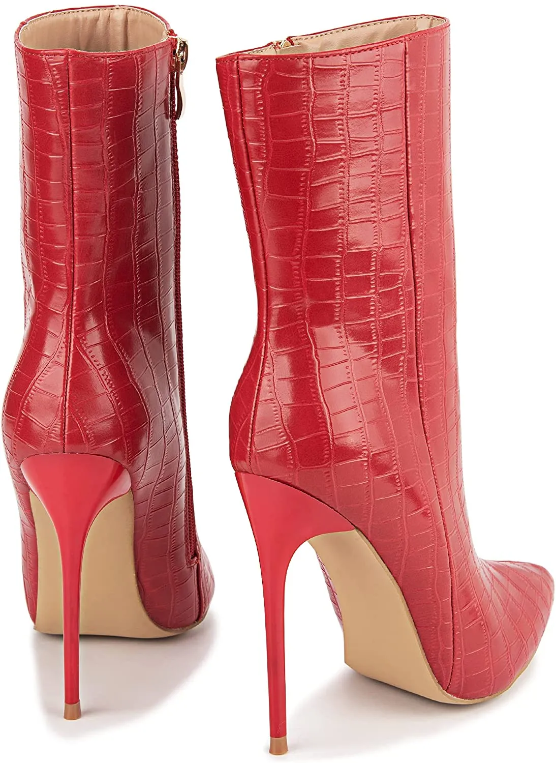 Fashion Patent Leather PU Stiletto Side Zipper Pointed Toe Red Ankle Boots