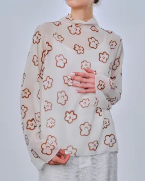 Flower graffiti see-through tops (Brown)