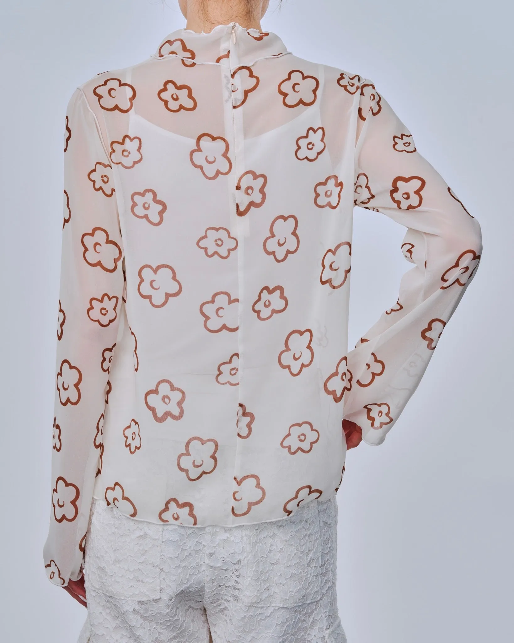 Flower graffiti see-through tops (Brown)