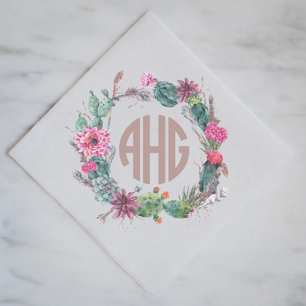 Full Color Cactus Wreath Linen-Like Napkin