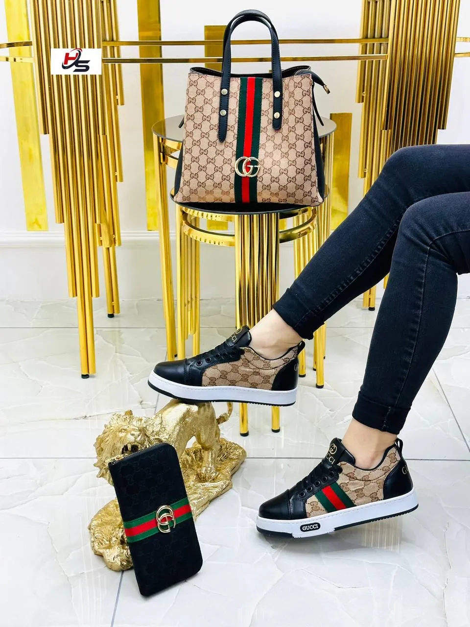 GG patterned sneakers bag set