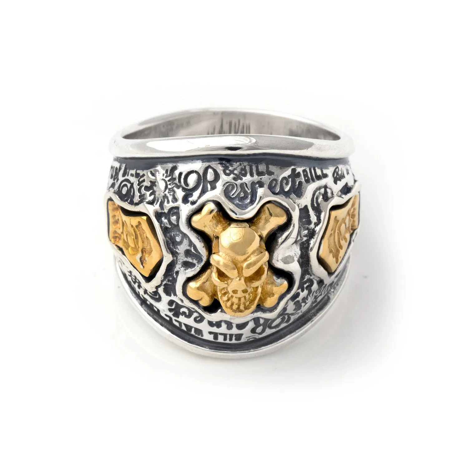 Graffiti Dome Ring with "SKULL & CROSSBONES" Top "B CROWN" Tag