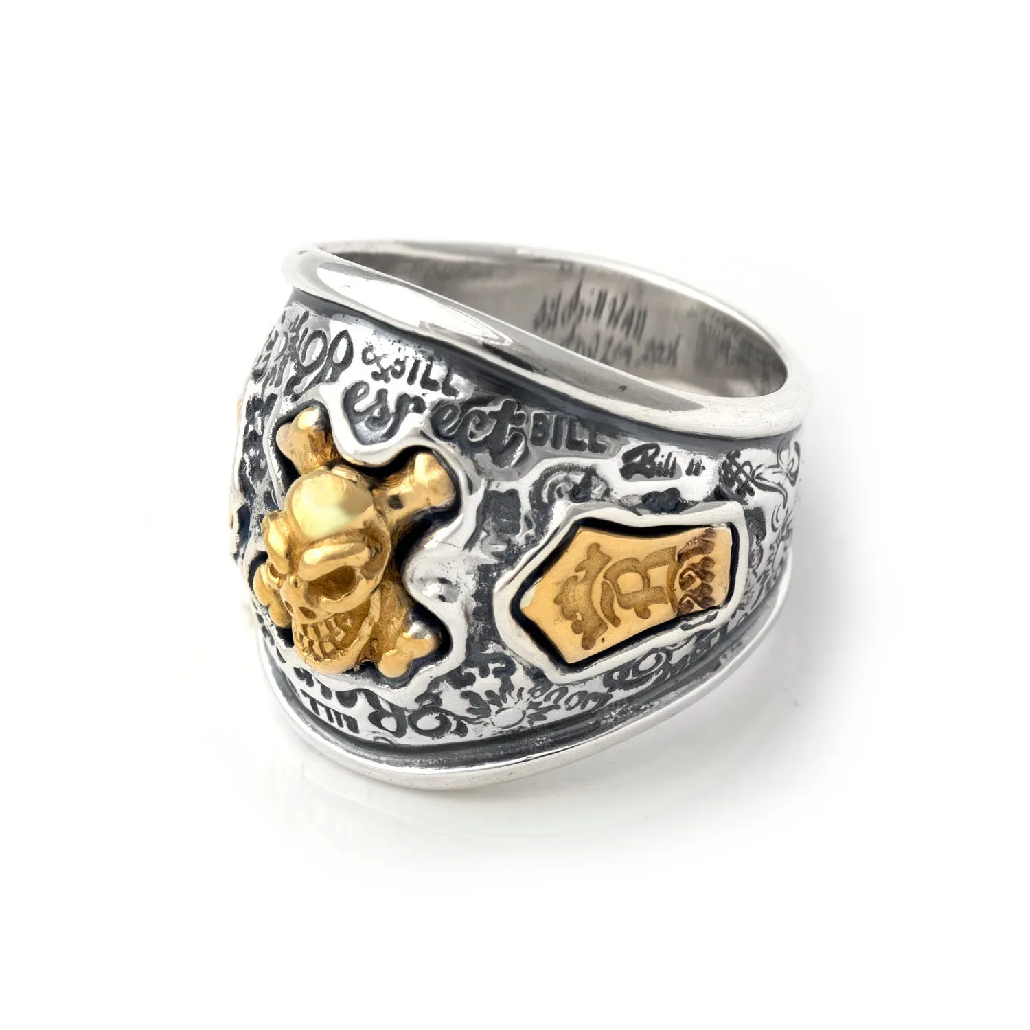 Graffiti Dome Ring with "SKULL & CROSSBONES" Top "B CROWN" Tag