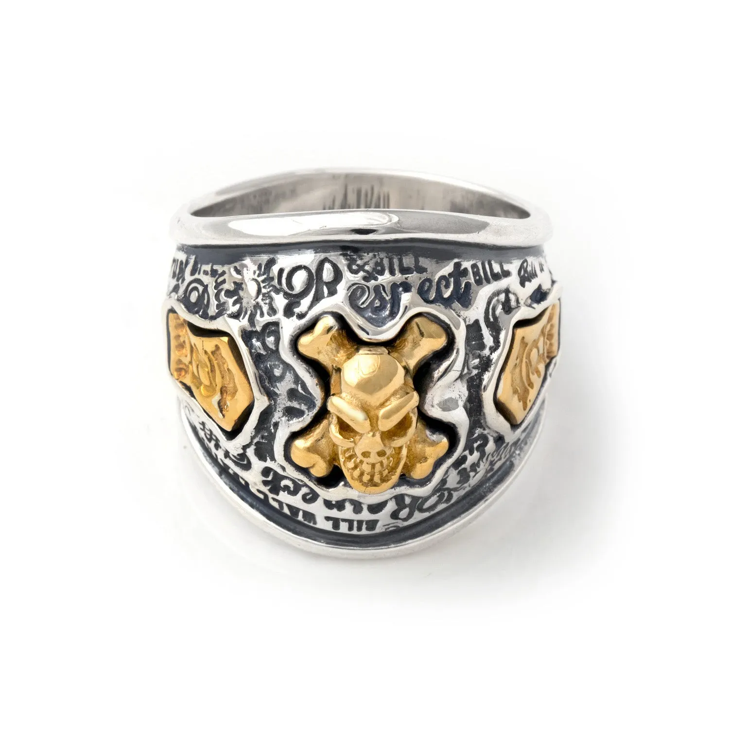 Graffiti Dome Ring with "SKULL & CROSSBONES" Top "B CROWN" Tag