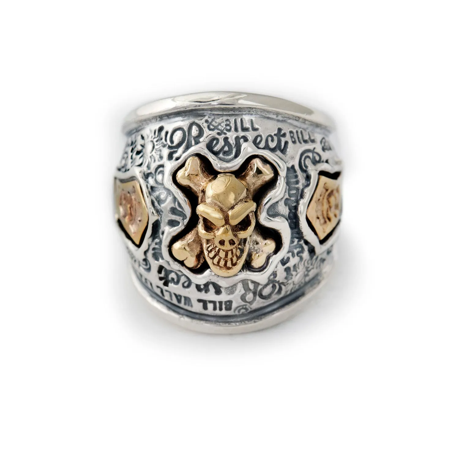 Graffiti Dome Ring with "SKULL & CROSSBONES" Top "B CROWN" Tag