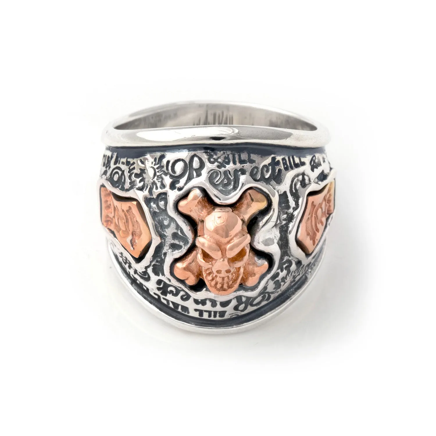 Graffiti Dome Ring with "SKULL & CROSSBONES" Top "B CROWN" Tag