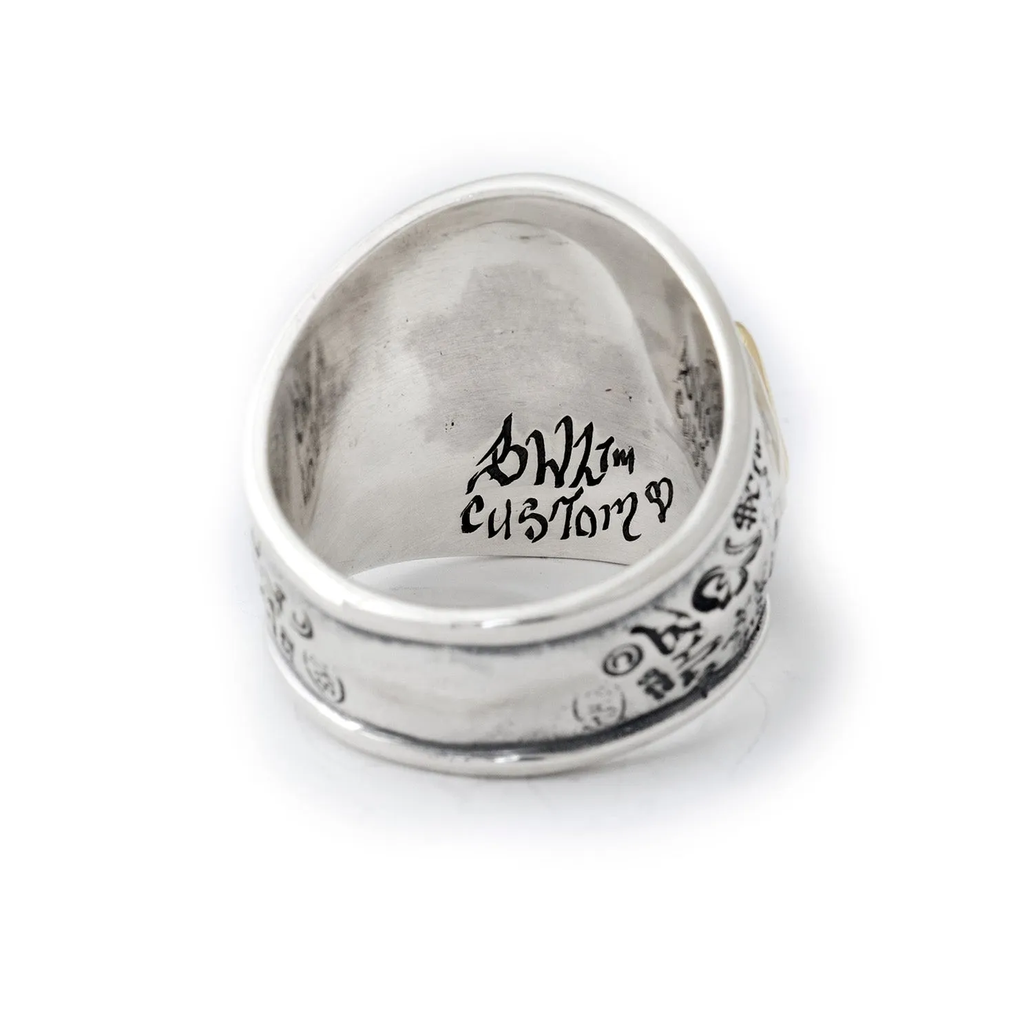 Graffiti Dome Ring with "SKULL & CROSSBONES" Top "HEART & $" Tag