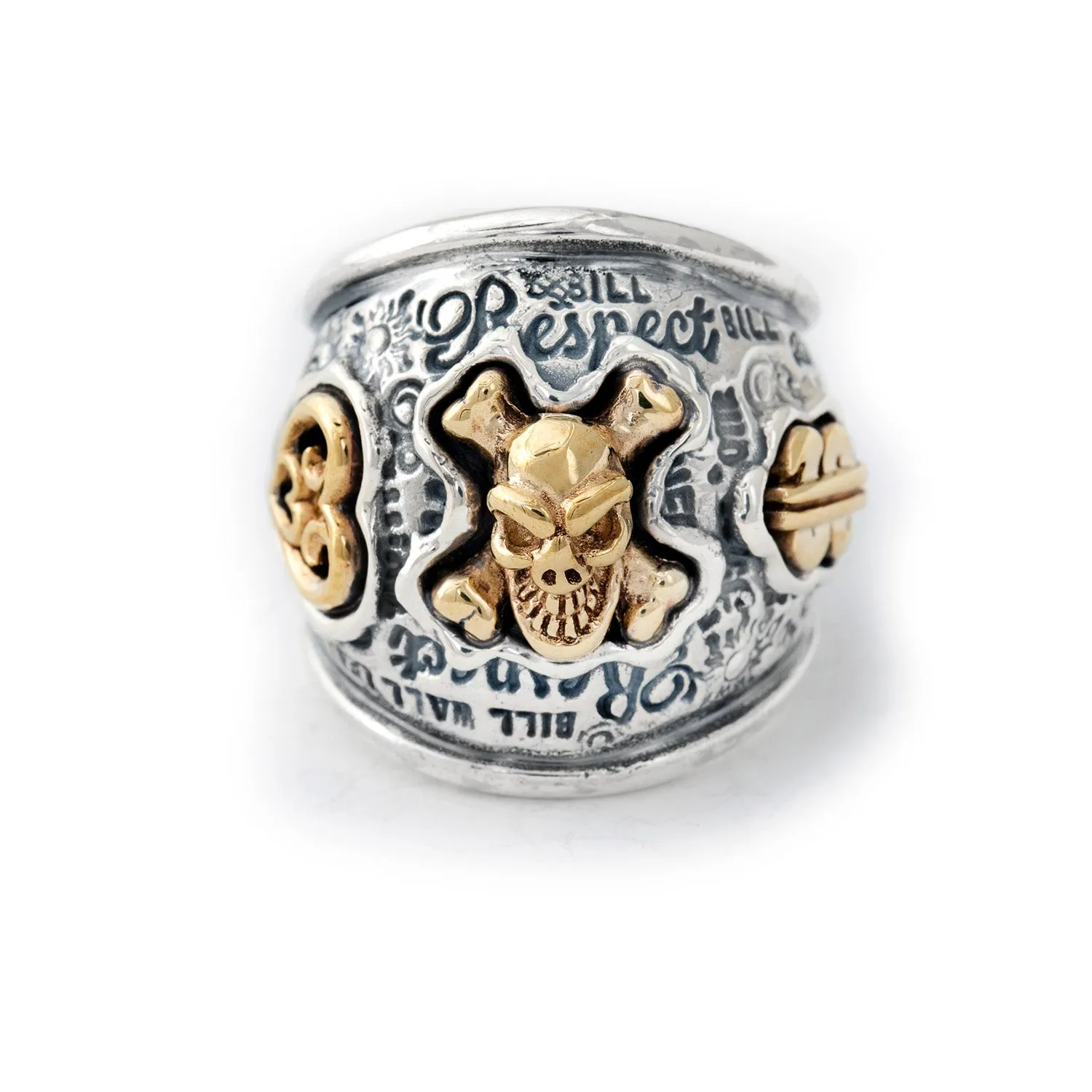 Graffiti Dome Ring with "SKULL & CROSSBONES" Top "HEART & $" Tag