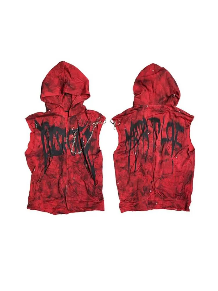 Graffiti Print Splash Ink Damage Metal Vest Hoodie【s0000008305】