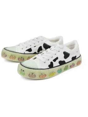 Hand-drawn frog illustration Cow pattern sneakers【s0000002117】