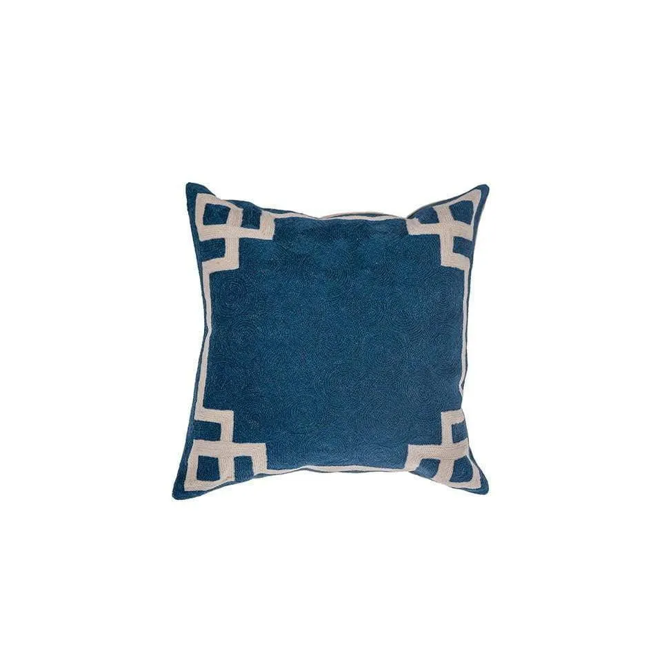 Handmade Blue Greek Key Cushion Cover Blue - Set of 2