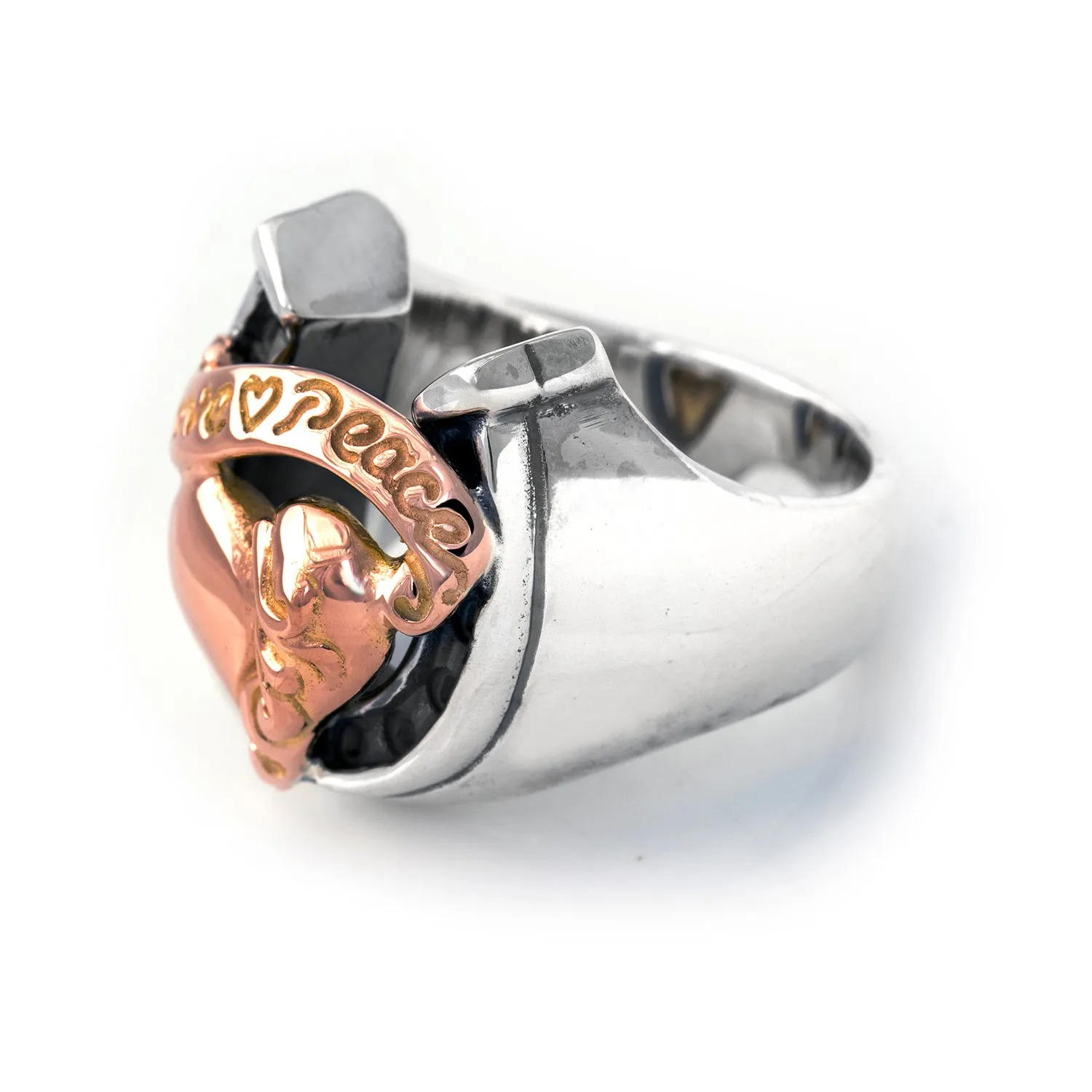 Horseshoe Ring "HEART with BANNER" Top - Medium