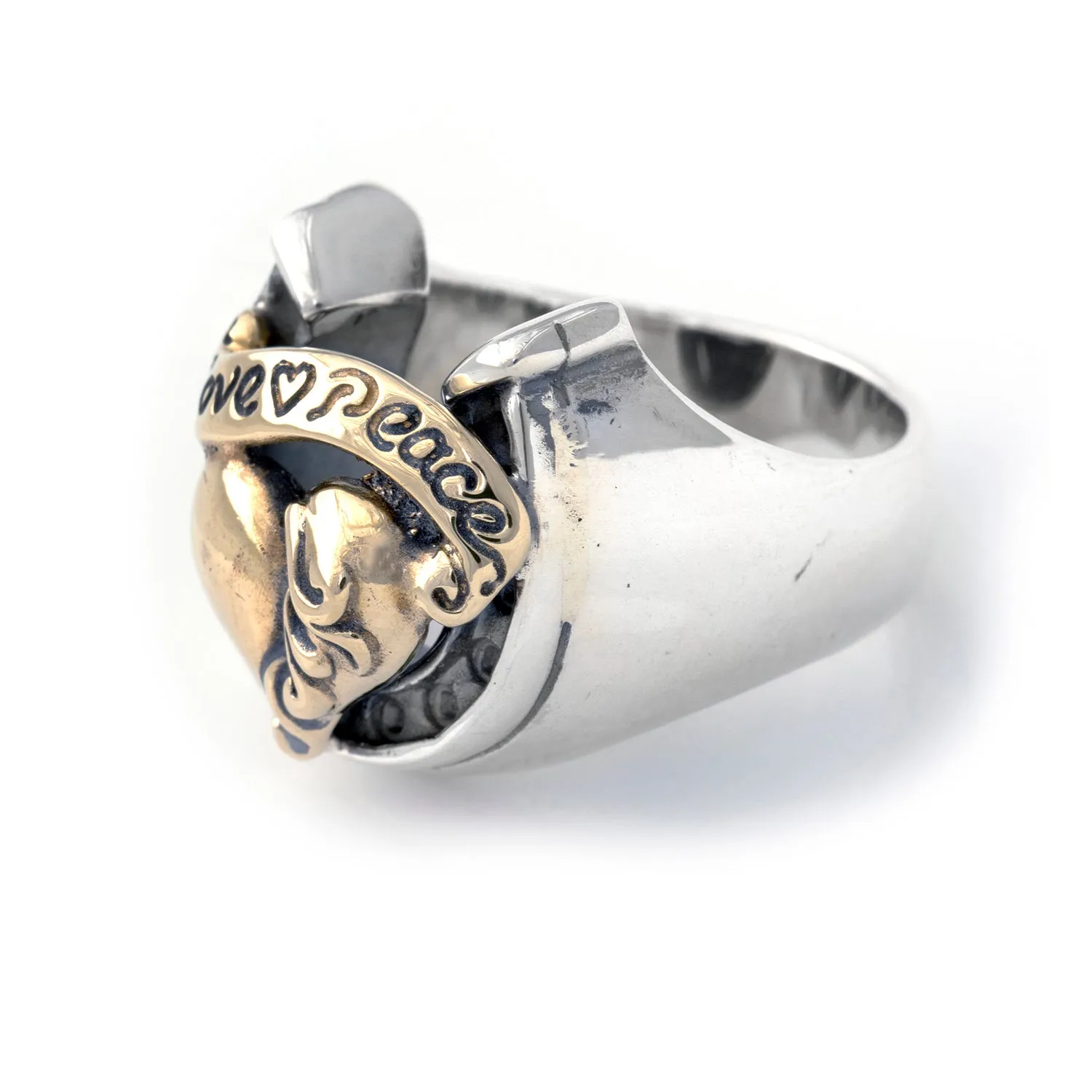 Horseshoe Ring "HEART with BANNER" Top - Medium