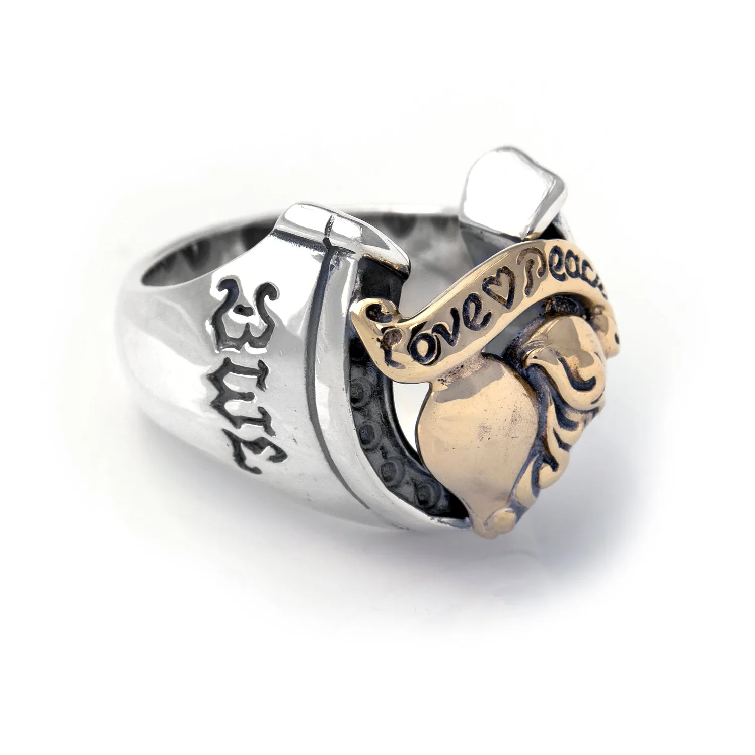 Horseshoe Ring "HEART with BANNER" Top - Medium