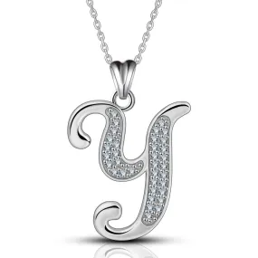 Letter Y Crystallized Graffiti Font Initial Necklace Sterling Silver