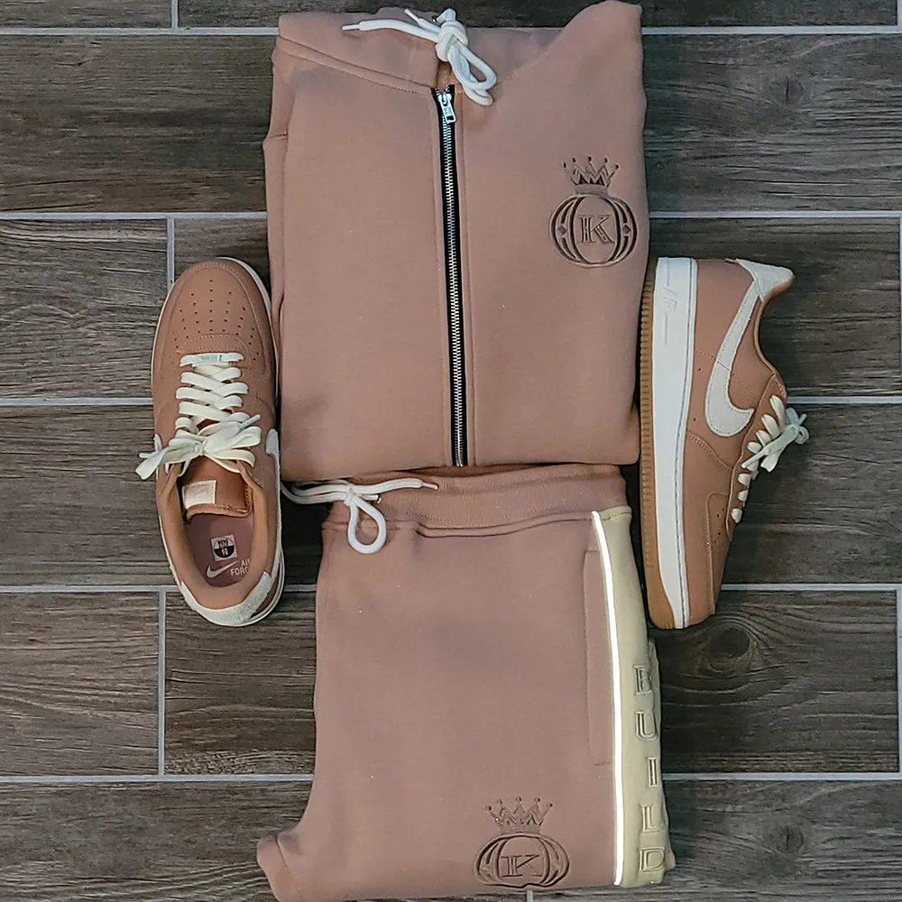 Light Cognac Embroidered Hoodie Tracksuit