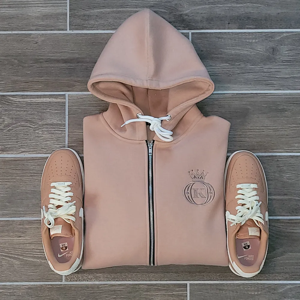 Light Cognac Embroidered Hoodie Tracksuit