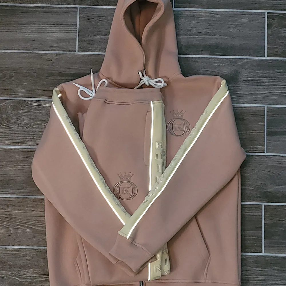 Light Cognac Embroidered Hoodie Tracksuit