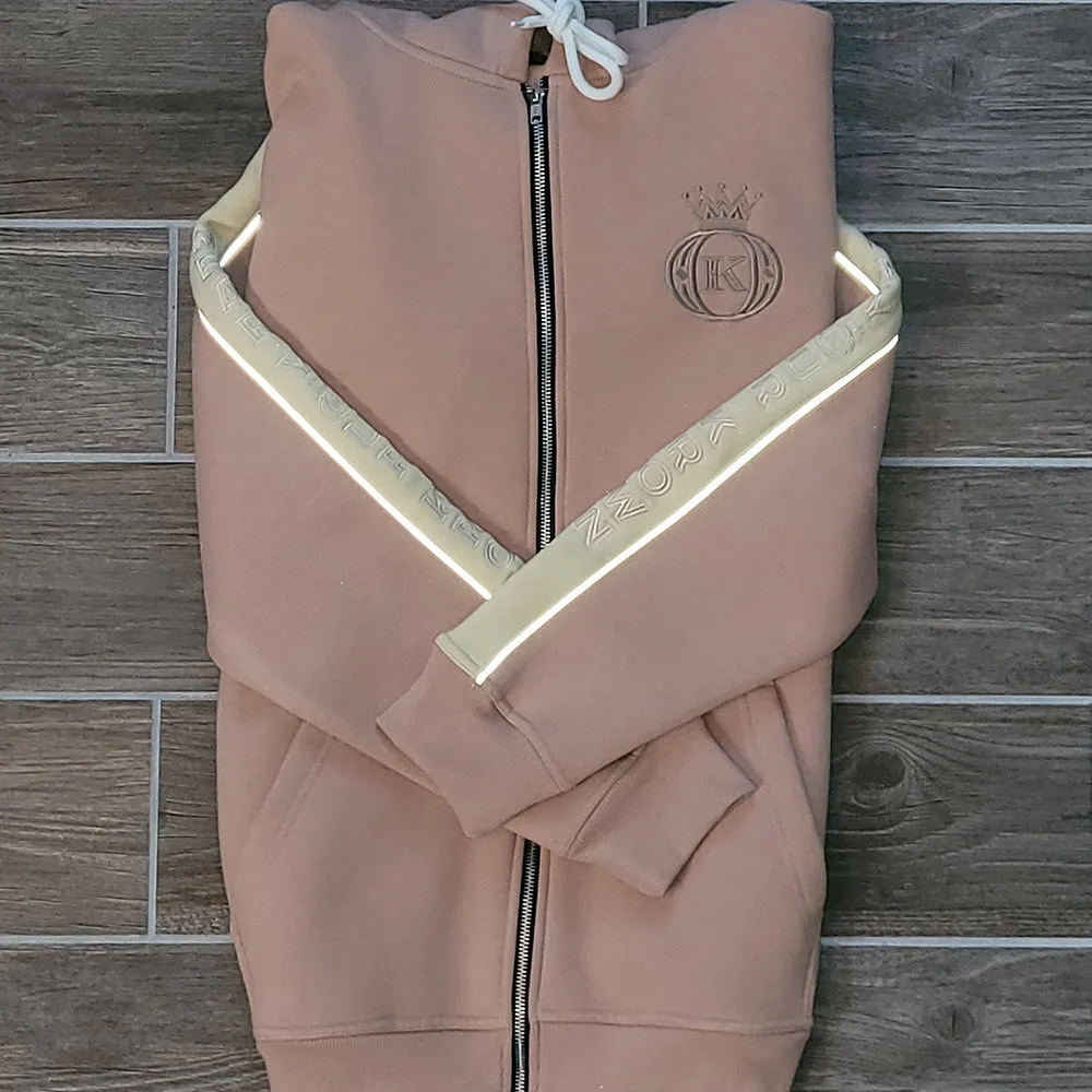 Light Cognac Embroidered Hoodie Tracksuit