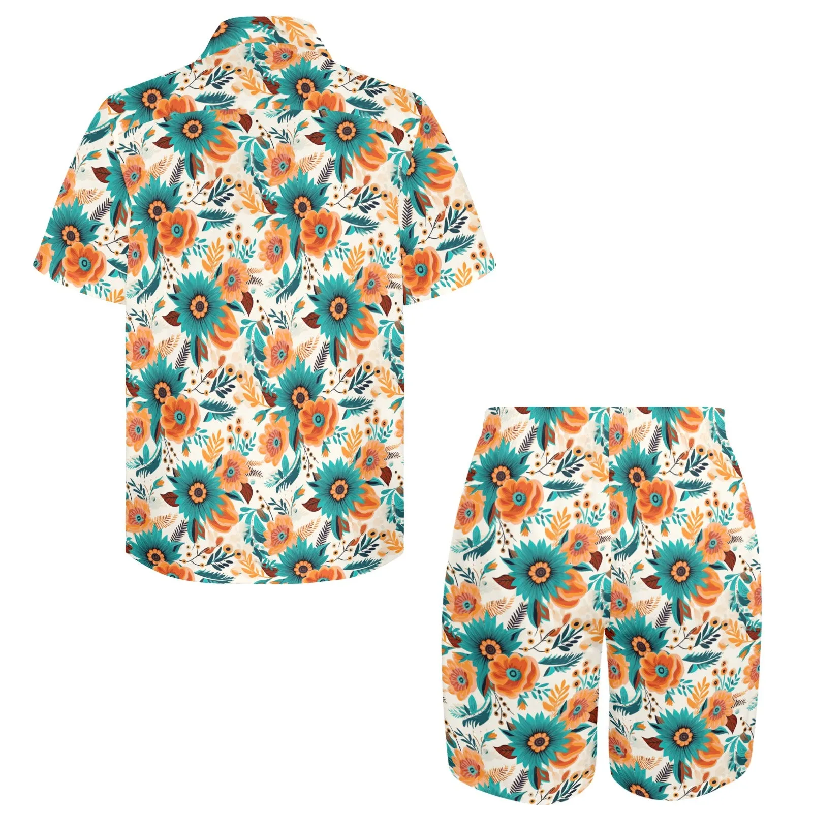 Men's Shirt & Shorts Set Retro Boho Flowers Men's Shirt and Shorts Outfit (Set26)