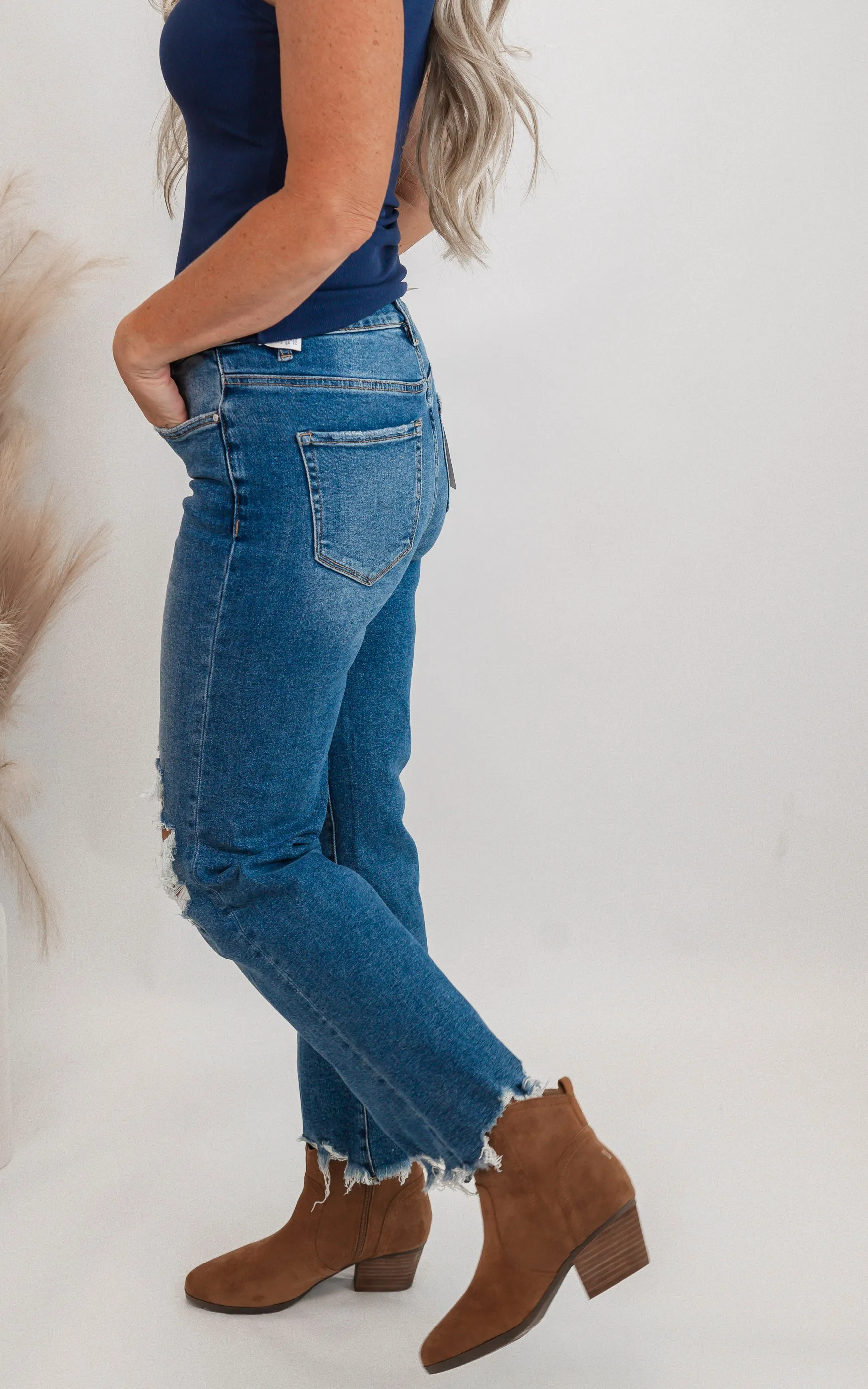 Mica Millenium Blue 90's Vintage Crop Flare Denim Jeans *