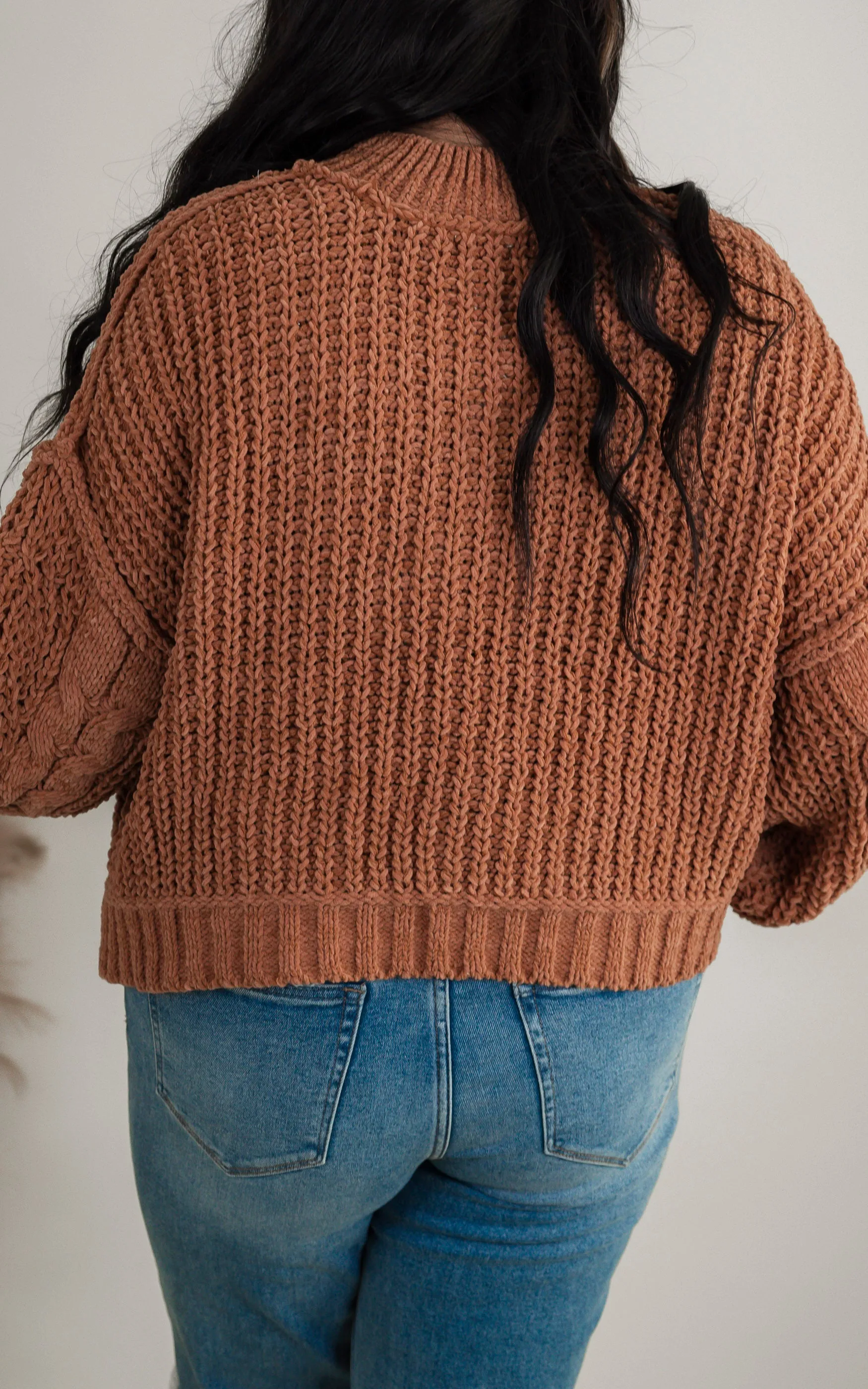 Mock Neck Balloon Sleeve Cable Knit Sweater | POL