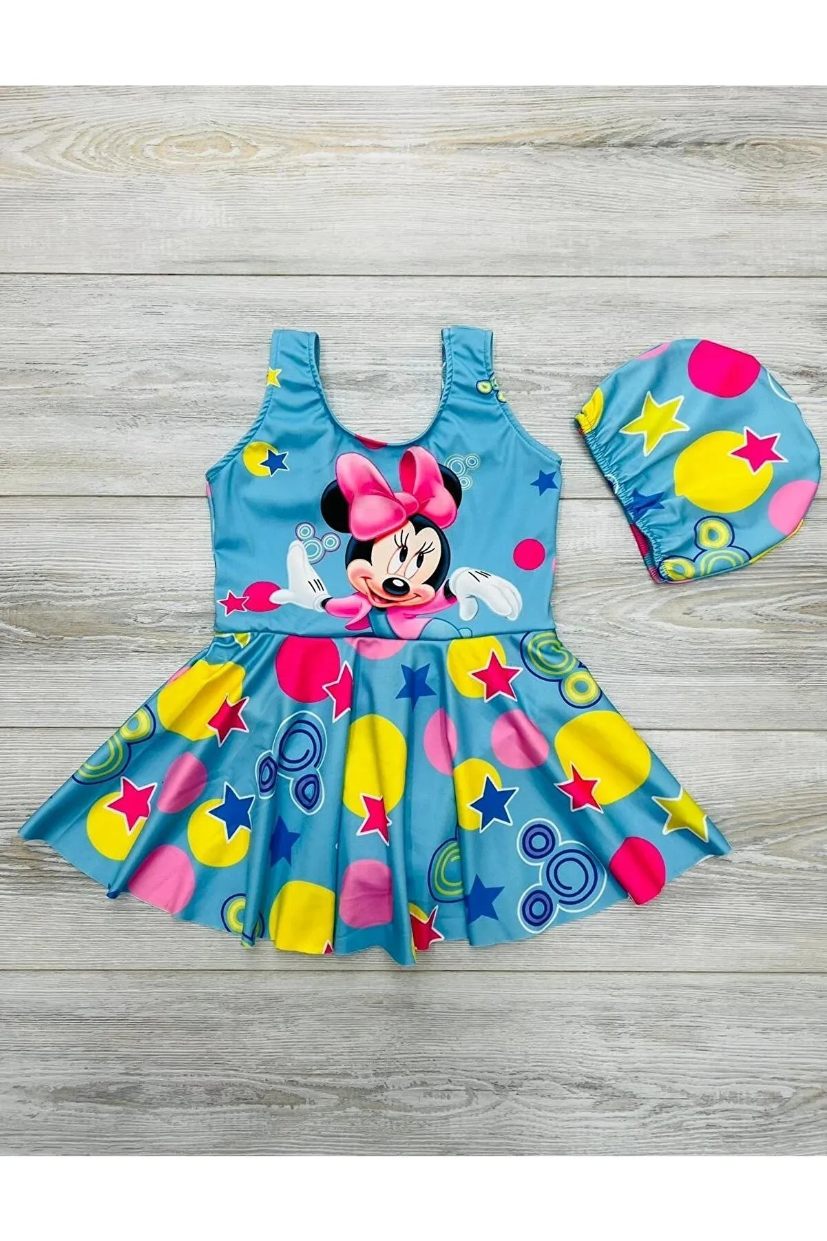 My Kids Wear Cartoon Patterned Bonnet Swimsuit