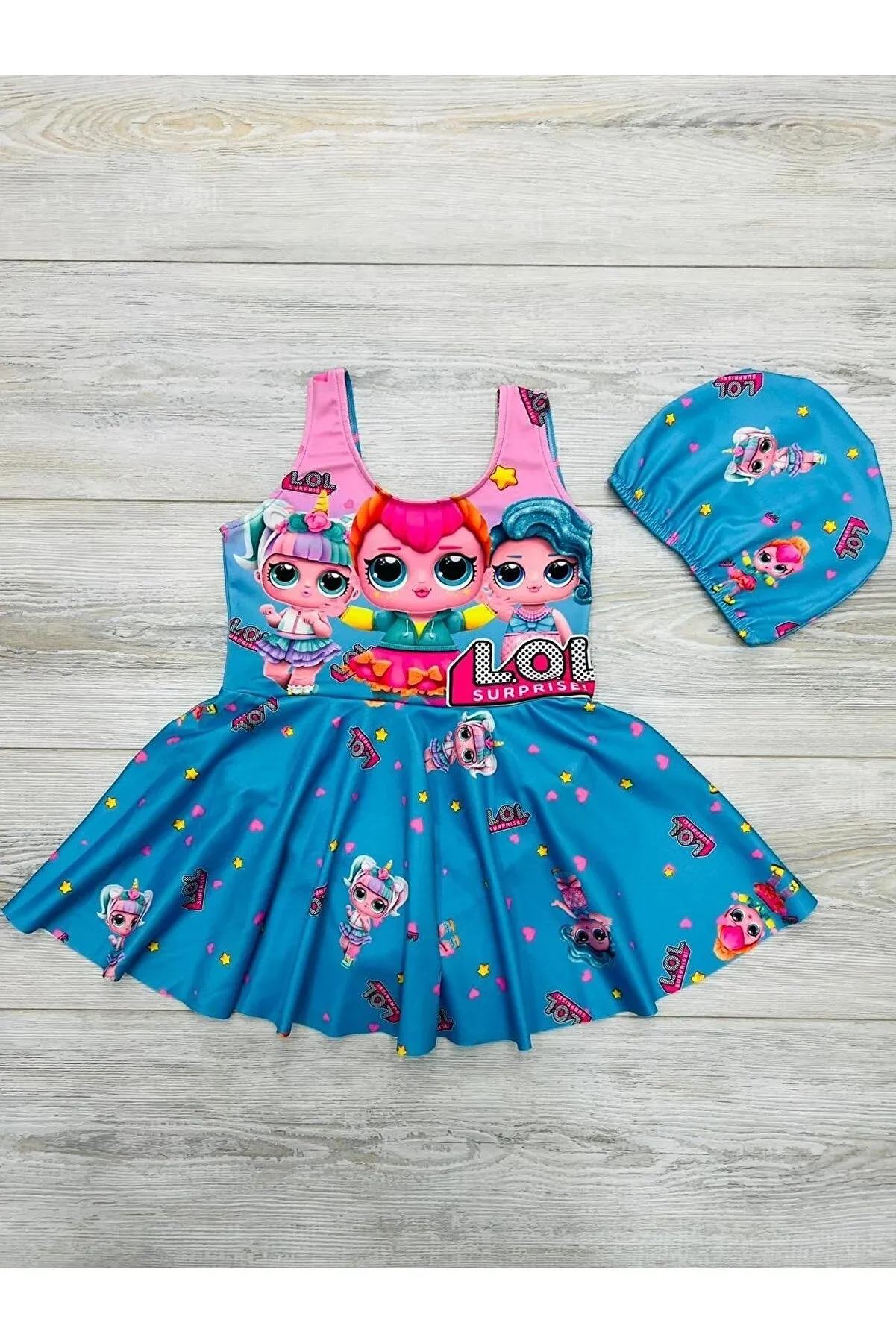 My Kids Wear Cartoon Patterned Bonnet Swimsuit